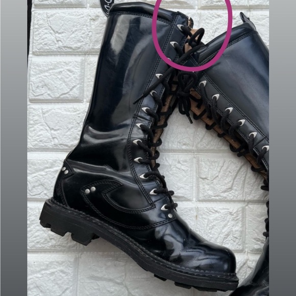 John Fluevog Tall Angels Bill Black Patent leather 12 Eye Combat Boots - Picture 14 of 14